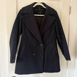 Rag & Bone | Navy blue women’s wool peacoat winter jacket leather detail size 10